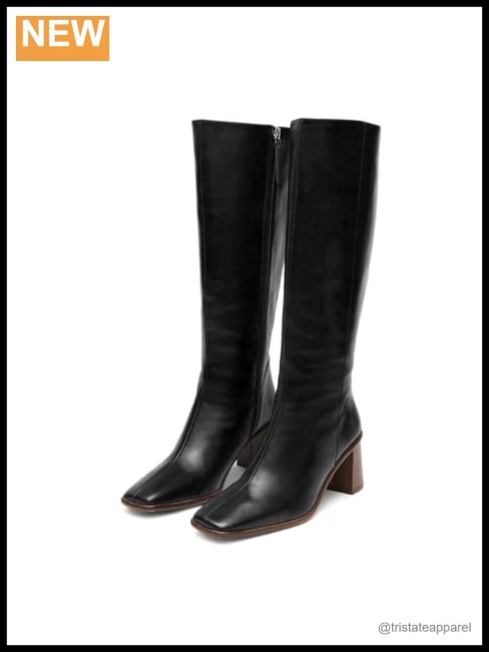 Knee High Boots for Women Faux Leather Chunky High Heel Square Toe Side Zip